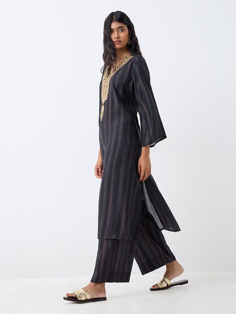 Utsa Black Zari Embroidered A-Line Kurta