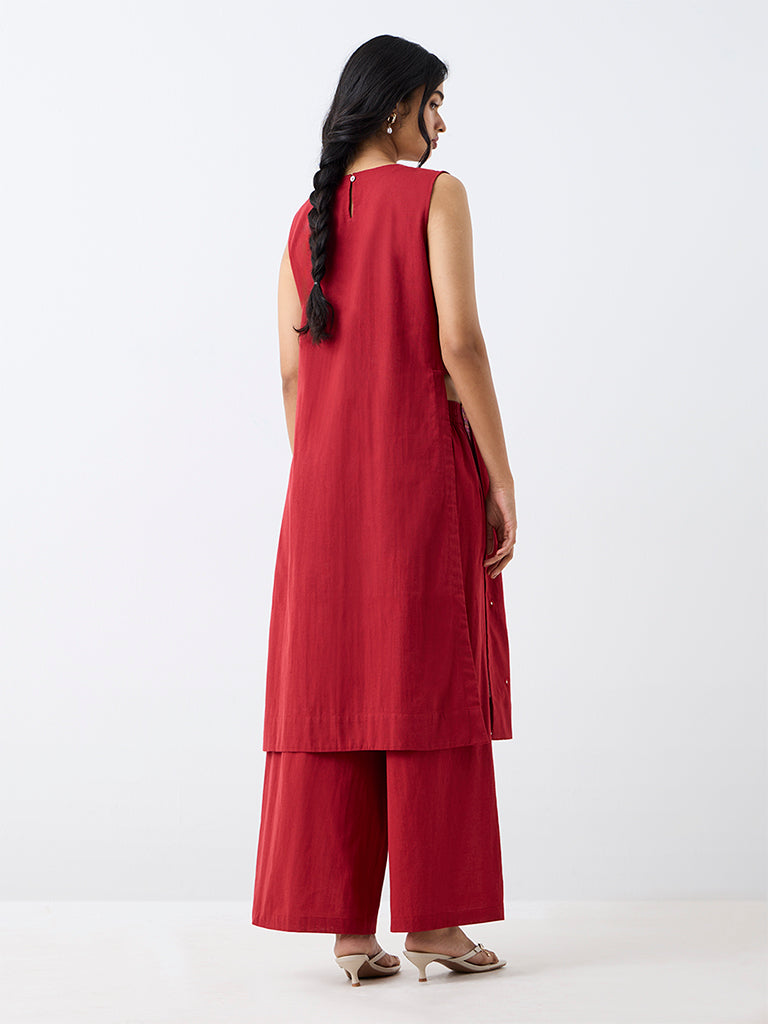 Utsa Red Floral Embroidered A-Line Kurta