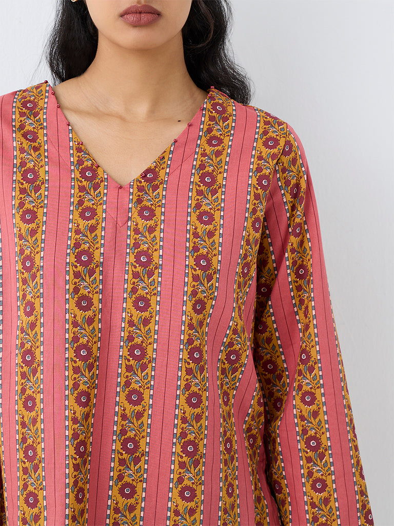 Utsa Pink Floral Printed Cotton Tunic