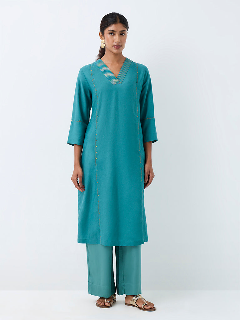 Zuba Teal Solid Pants