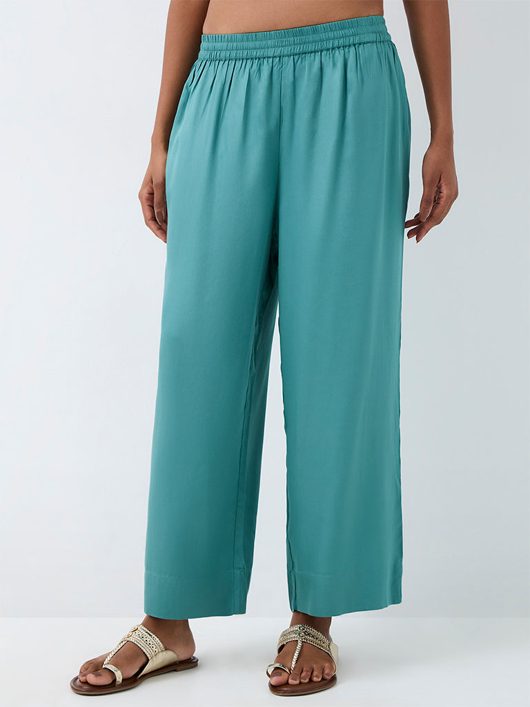 Zuba Teal Solid Pants