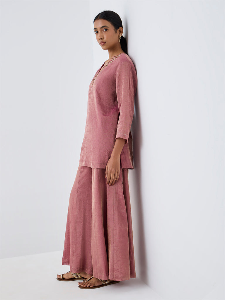 Zuba Dusty Pink Solid Flared Palazzos
