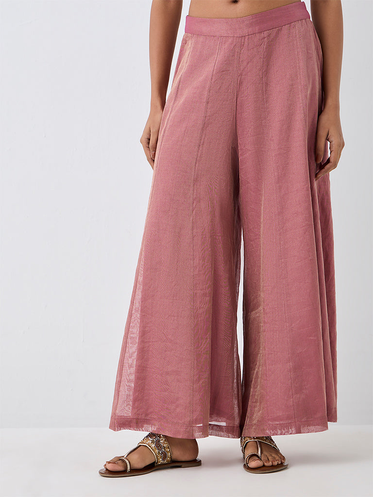 Zuba Dusty Pink Solid Flared Palazzos