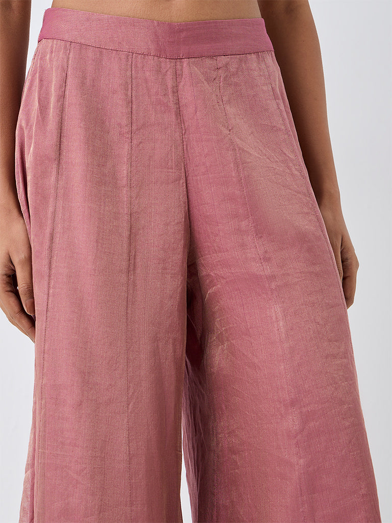 Zuba Dusty Pink Solid Flared Palazzos