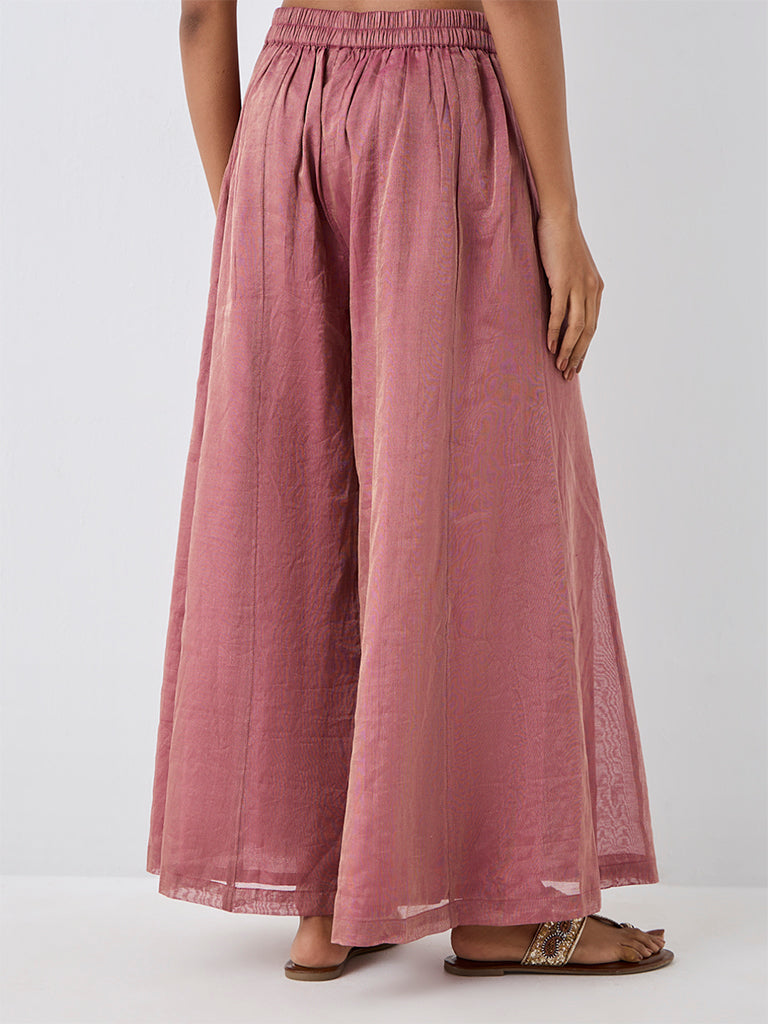 Zuba Dusty Pink Solid Flared Palazzos