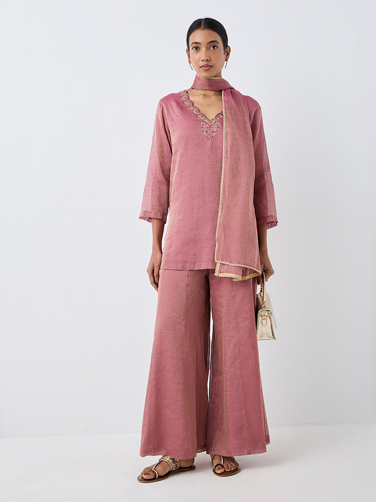 Zuba Dusty Pink Floral Embellished Kurti