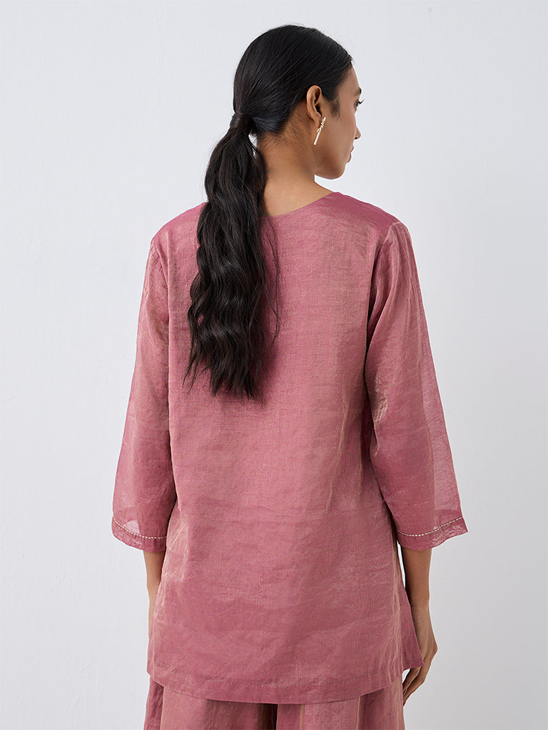 Zuba Dusty Pink Floral Embellished Kurti