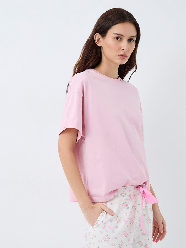 Wunderlove Light Pink Solid Cotton T-Shirt