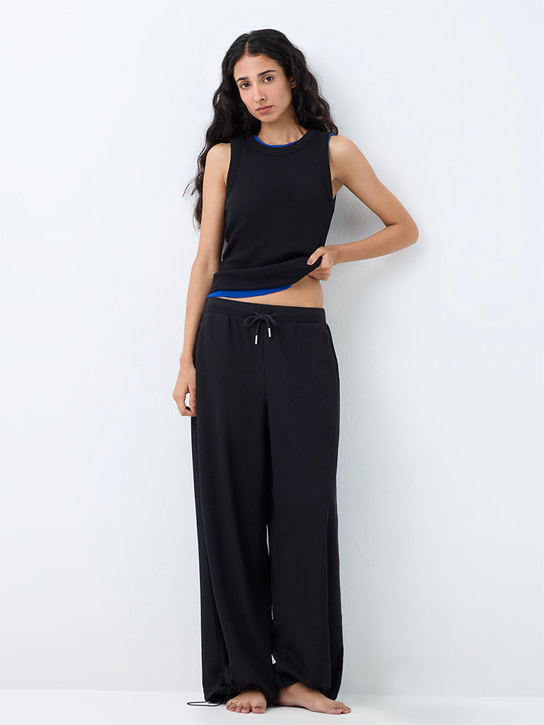 Superstar Black Waffle-Textured High-Rise Joggers