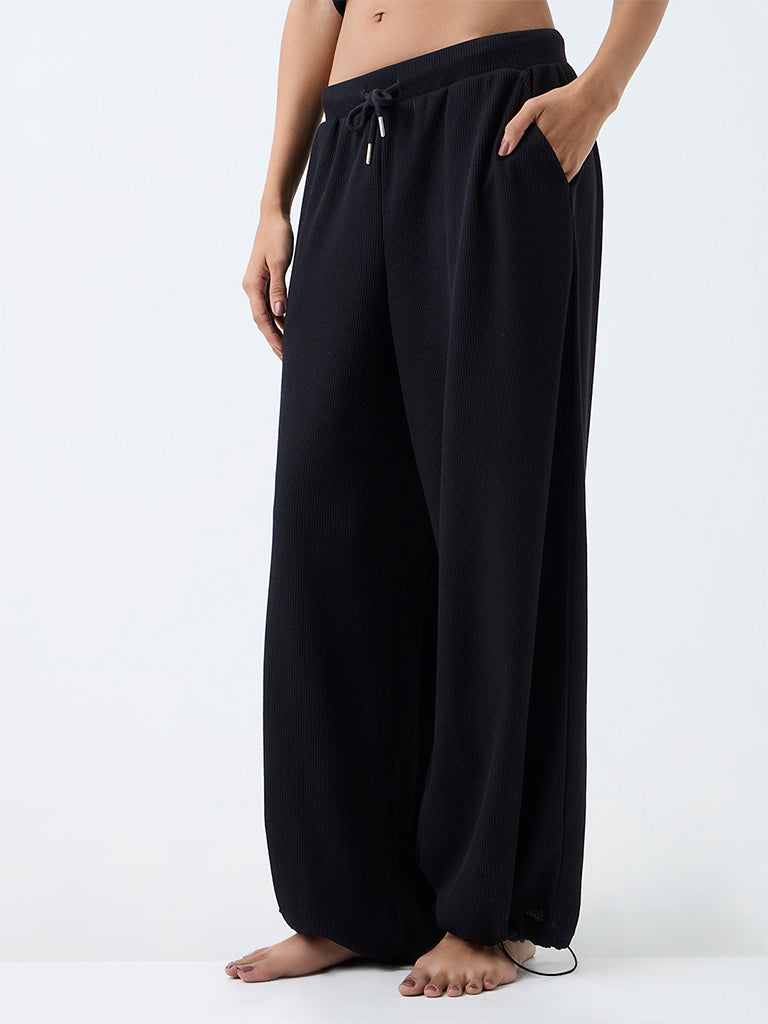 Superstar Black Waffle-Textured High-Rise Joggers