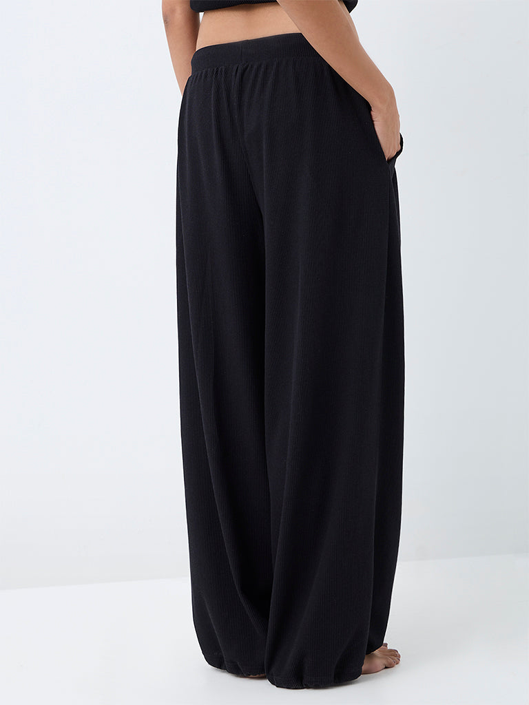 Superstar Black Waffle-Textured High-Rise Joggers