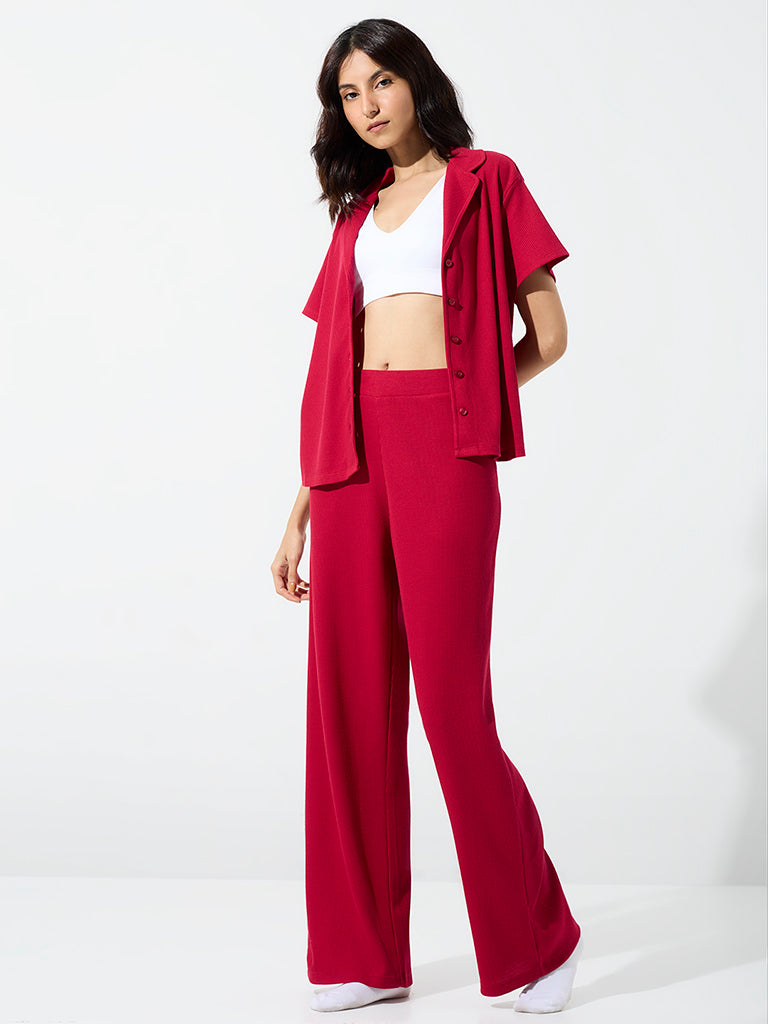 Superstar Red Rib-Textured High-Rise Pants