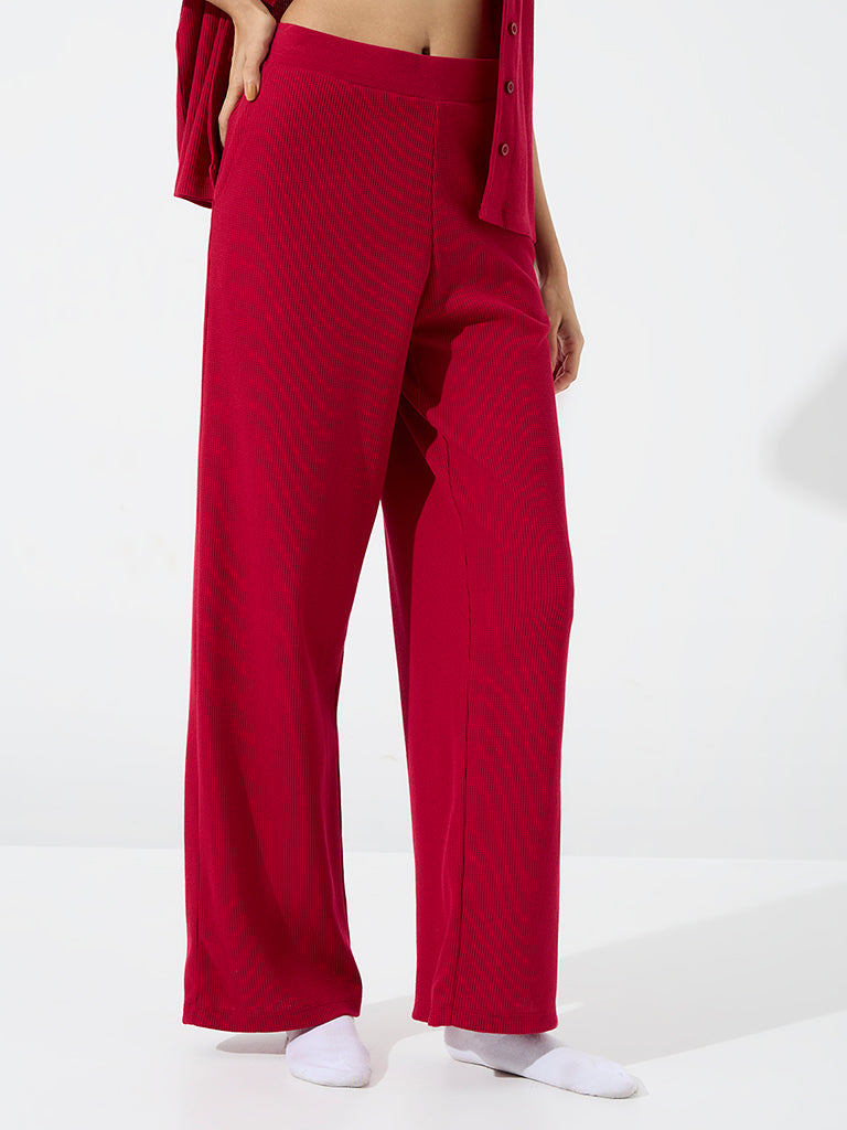Superstar Red Rib-Textured High-Rise Pants