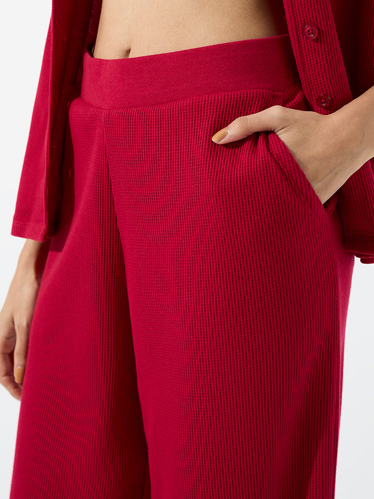 Superstar Red Rib-Textured High-Rise Pants