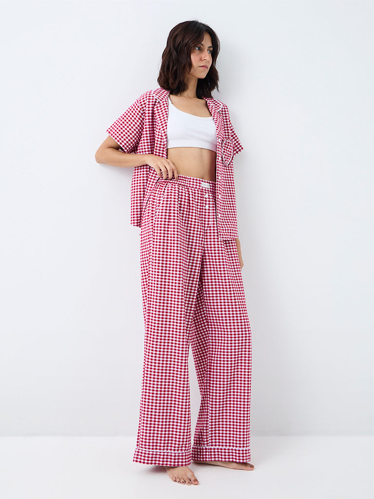 Superstar Red Gingham Checkered High-Rise Cotton Pants