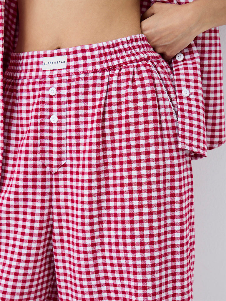 Superstar Red Gingham Checkered High-Rise Cotton Pants