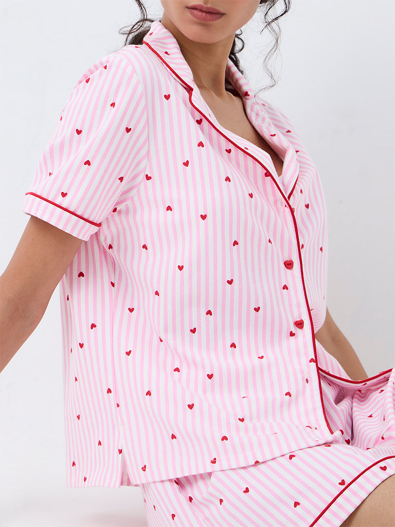 Superstar Pink Heart Printed Shirt and Shorts Set
