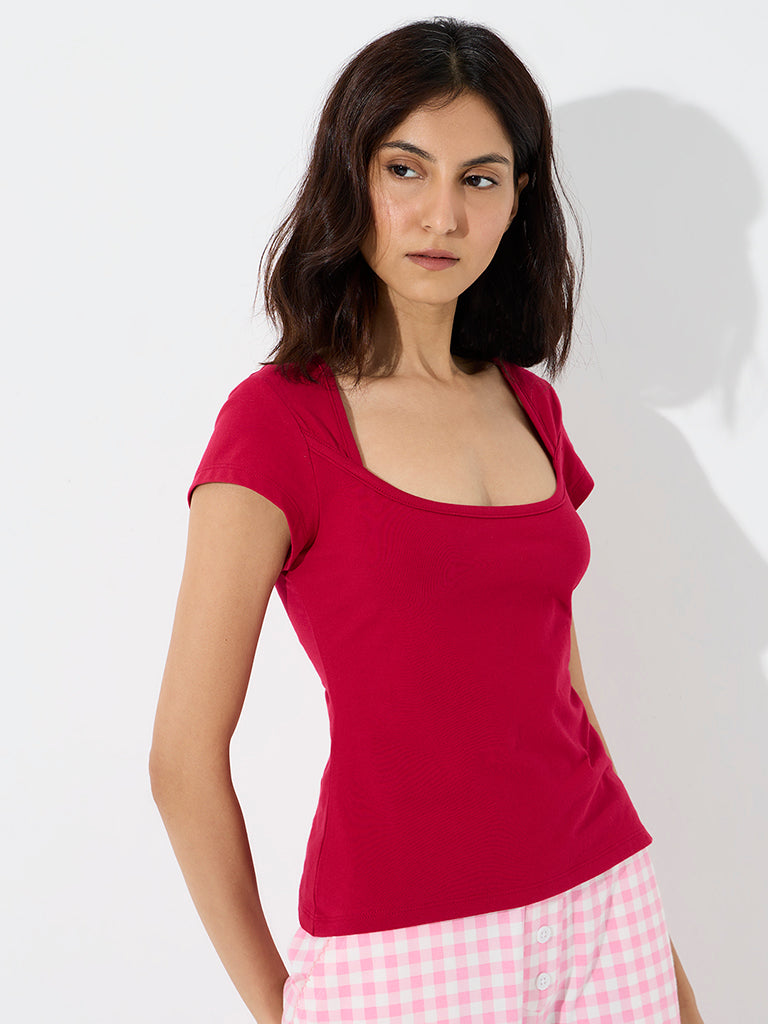 Superstar Red Solid Cotton-Blend Tank Top