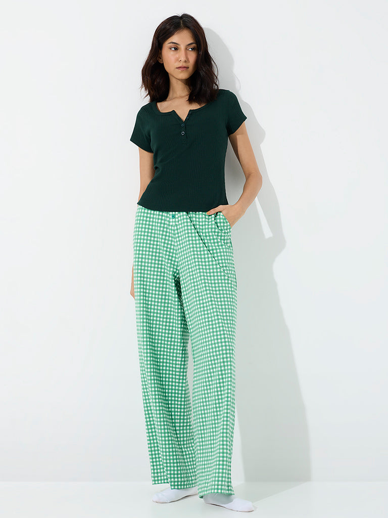 Superstar Dark Green Ribbed Cotton-Blend Top