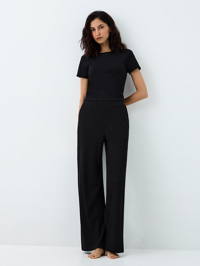 Superstar Black Ribbed-Textured Cotton T-Shirt