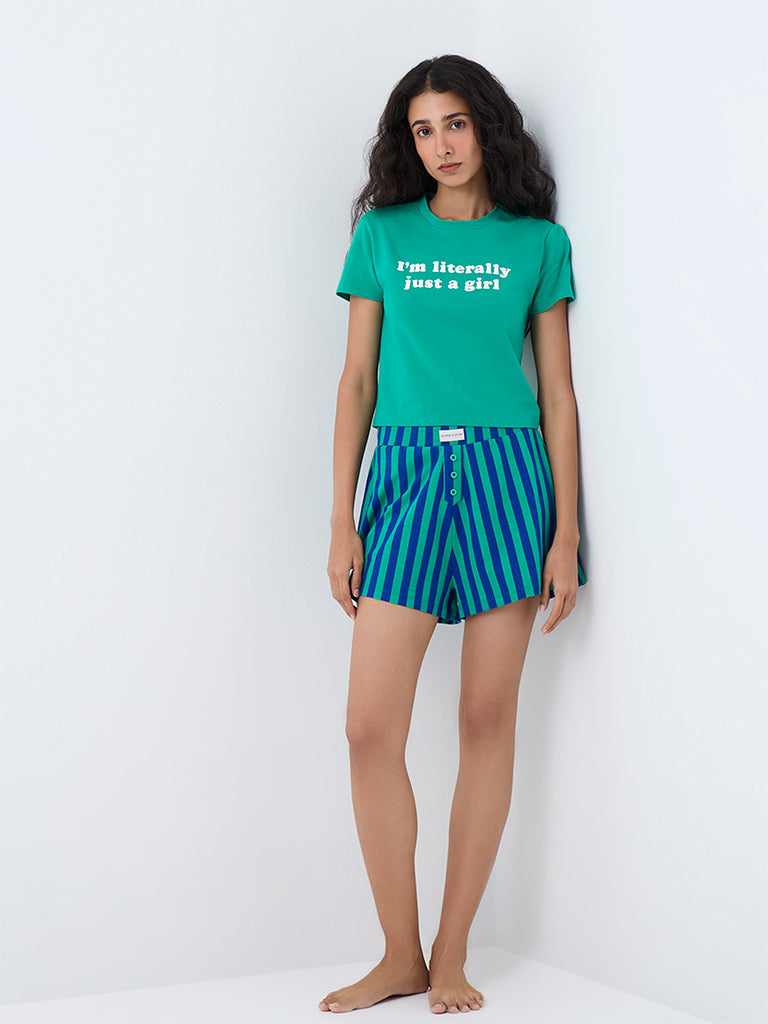 Superstar Green Text Printed Cotton T-Shirt