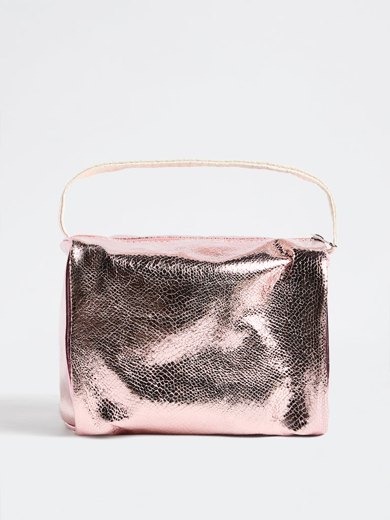 Studiowest Pink Textured Rectangular Metallic Pouch - Large