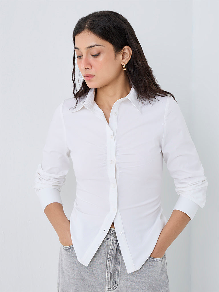 Nuon White Solid Cotton Shirt