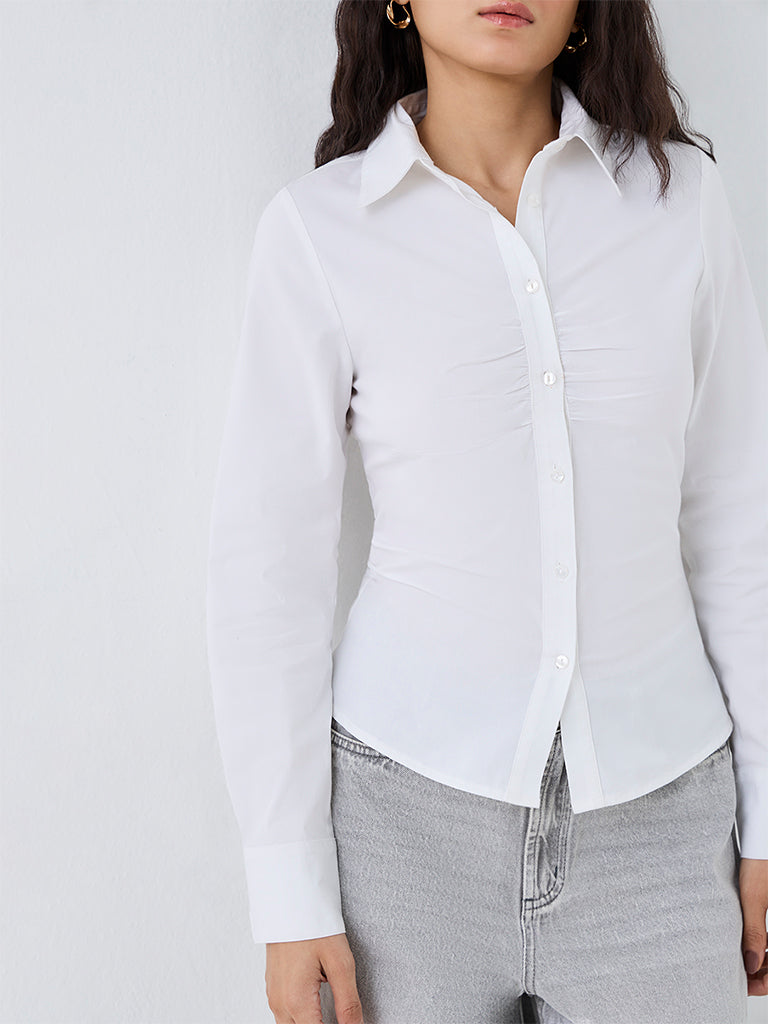 Nuon White Solid Cotton Shirt