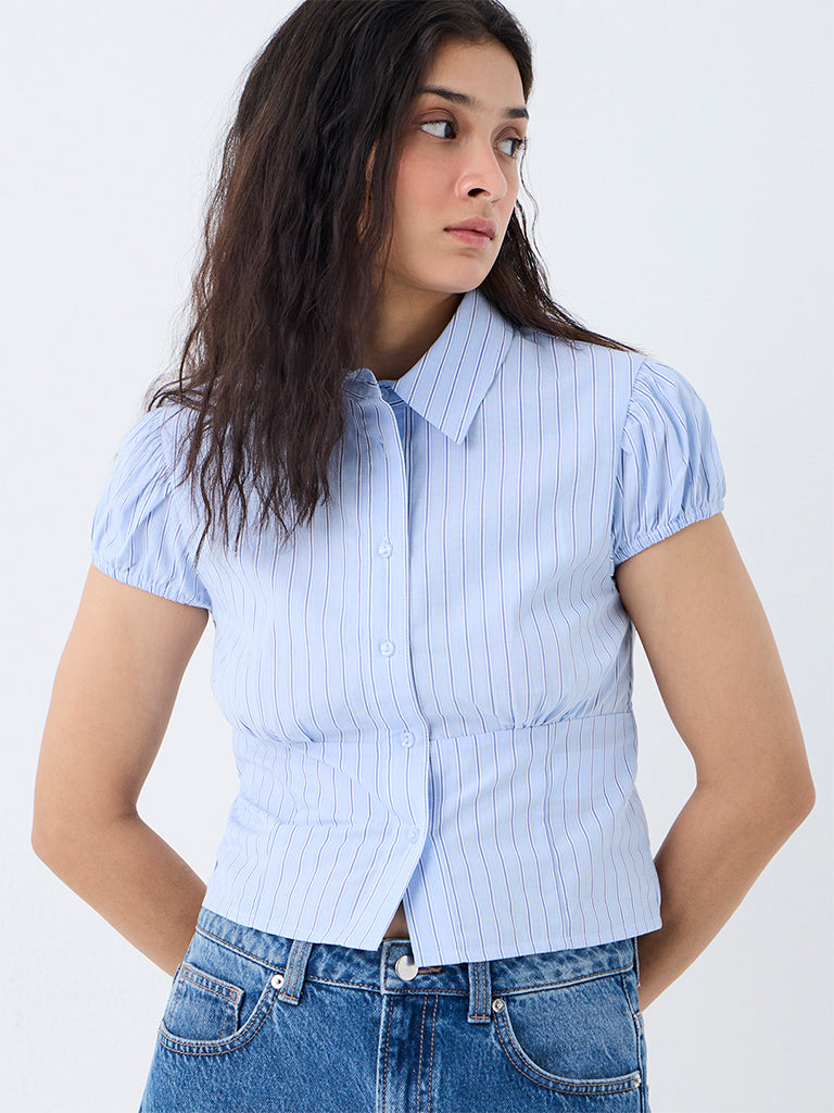 Nuon Light Blue Striped Cotton Shirt