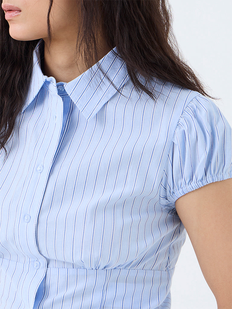 Nuon Light Blue Striped Cotton Shirt