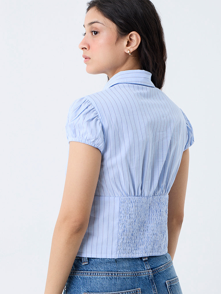 Nuon Light Blue Striped Cotton Shirt