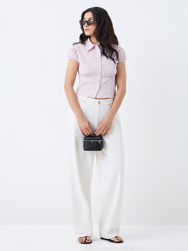 Nuon Light Pink Stripe Printed Cotton Shirt