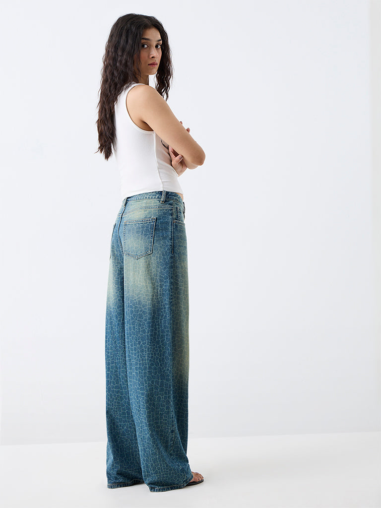 Nuon Blue Wash High-Waist Jeans with Animal Prints