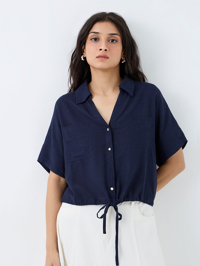 LOV Navy Tie-Up Detailed Blouse