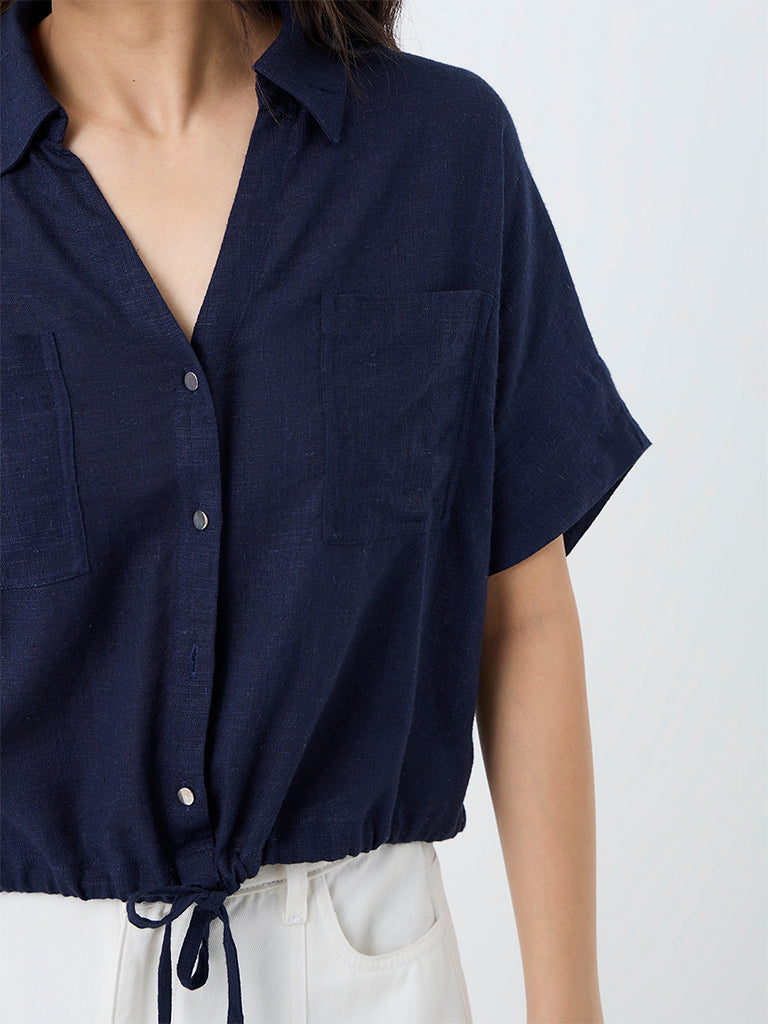 LOV Navy Tie-Up Detailed Blouse