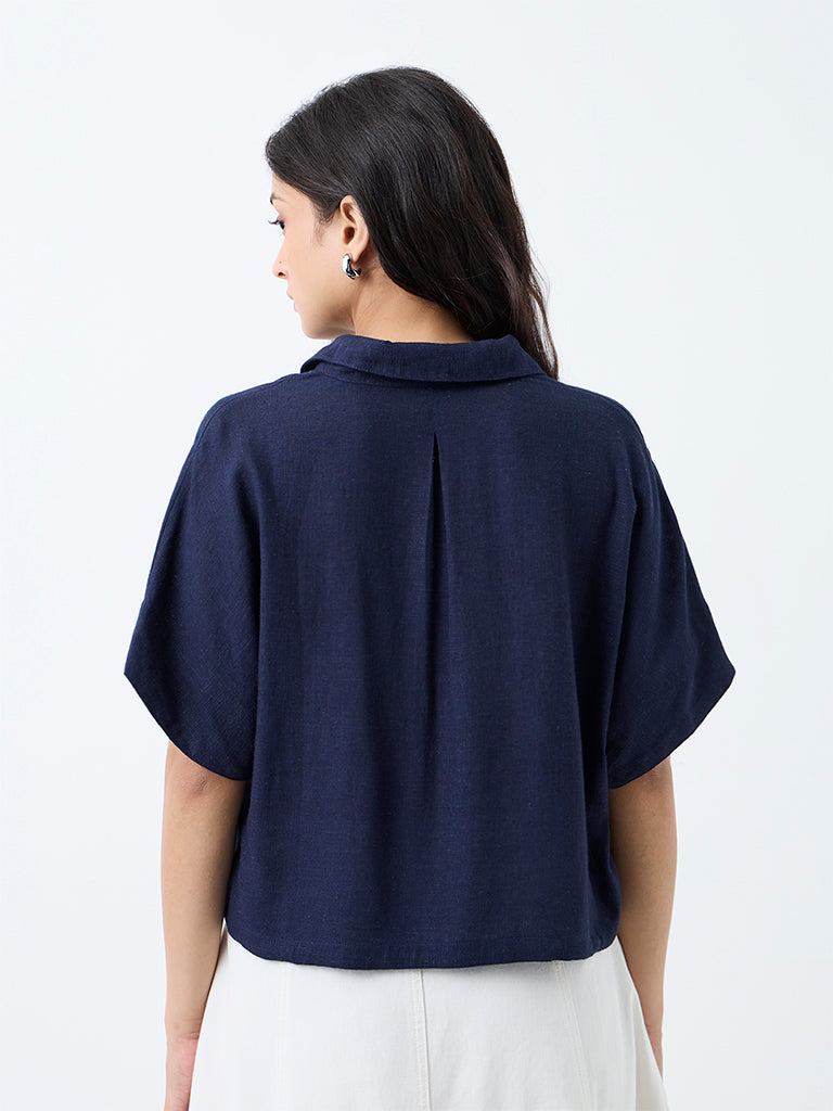 LOV Navy Tie-Up Detailed Blouse