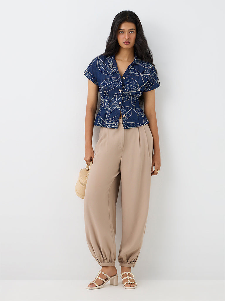 LOV Light Taupe High-Rise Harem Cotton Pants