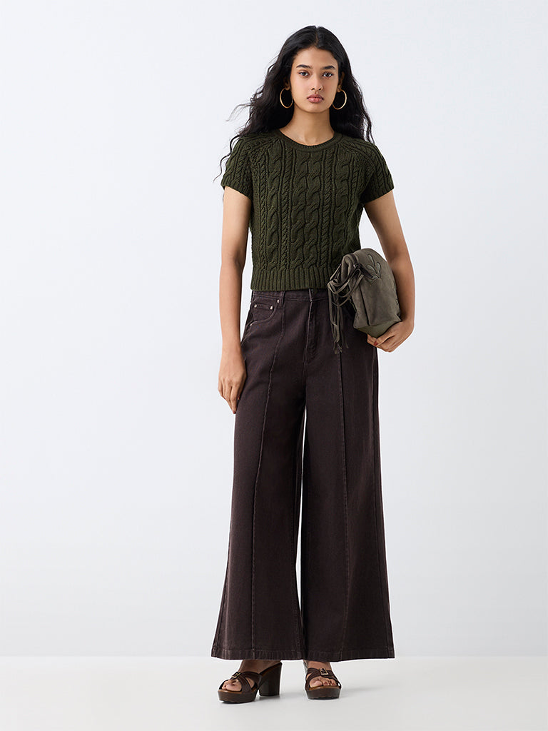 LOV Dark Brown High-Waist Wide-Leg Jeans