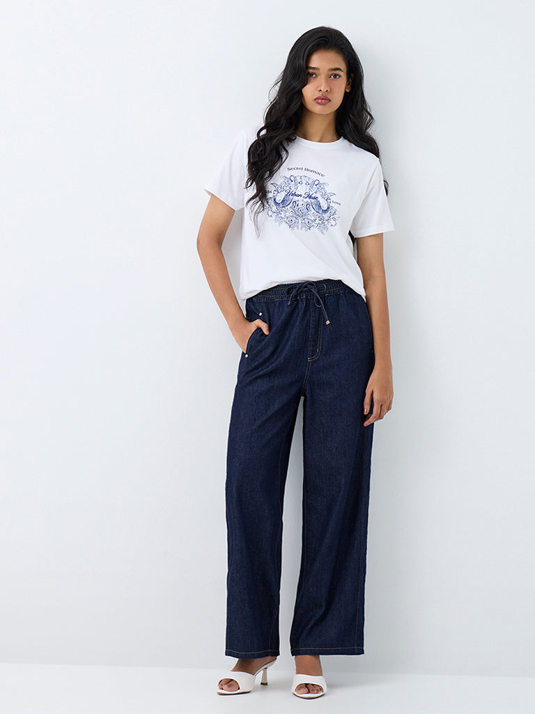 LOV Dark Blue Straight-Fit Mid-Rise Jeans
