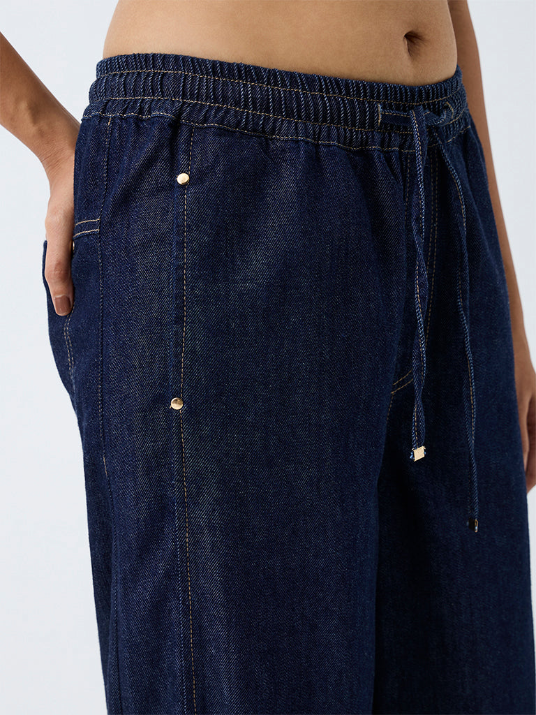 LOV Dark Blue Straight-Fit Mid-Rise Jeans