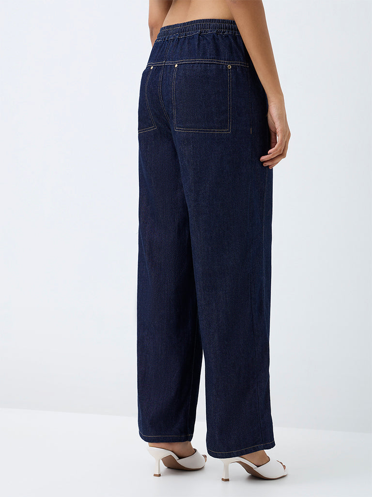LOV Dark Blue Straight-Fit Mid-Rise Jeans