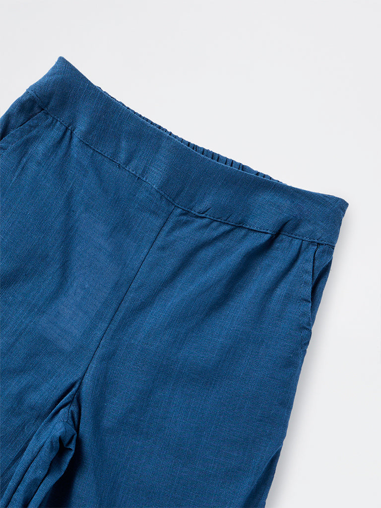 Utsa Kids Girls Dark Blue Solid Cotton Ethnic Pants - (2-8 yrs)