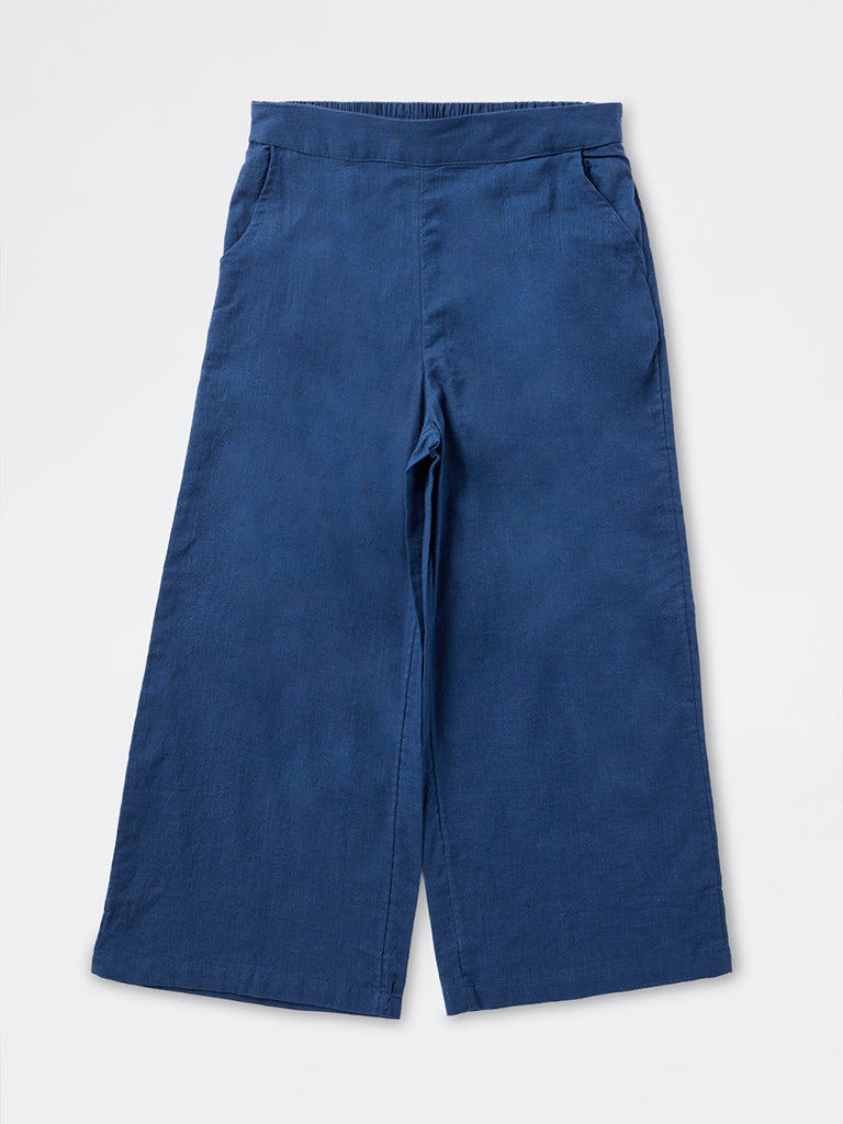 Utsa Kids Girls Dark Blue Solid Cotton Ethnic Pants - (8-14 yrs)