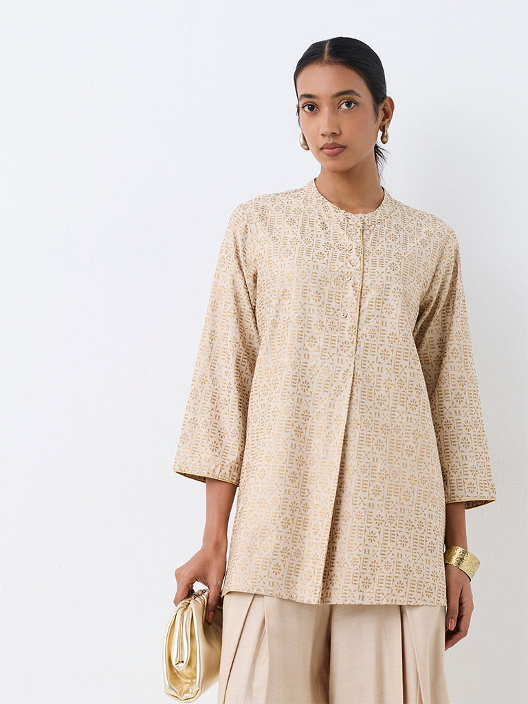 Zuba Light Beige Floral Printed Tunic