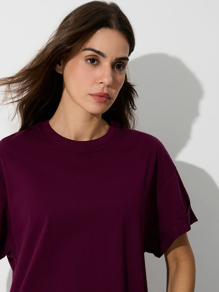 Wunderlove Wine Solid Cotton T-Shirt