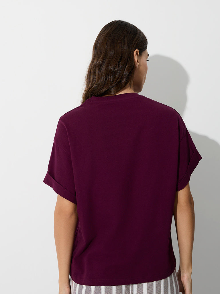 Wunderlove Wine Solid Cotton T-Shirt