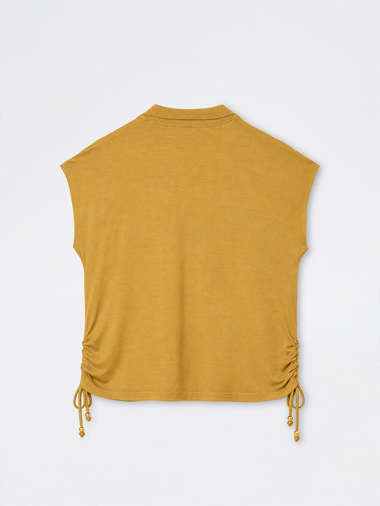 Gia Mustard Ruched Tie-Up Detail Top