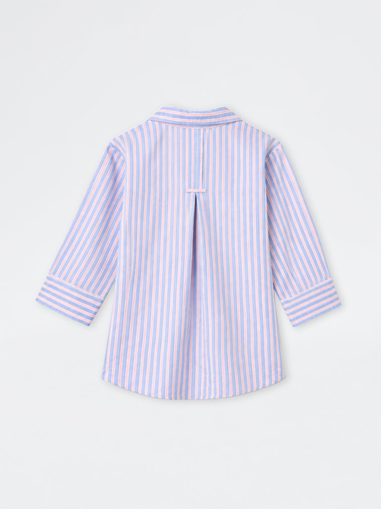 Gia Pink and Blue Striped Cotton-Blend Blouse