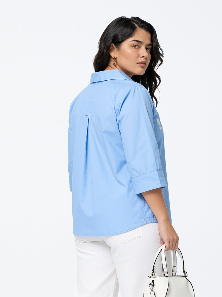 Gia Blue Floral Embroidered Cotton Blouse