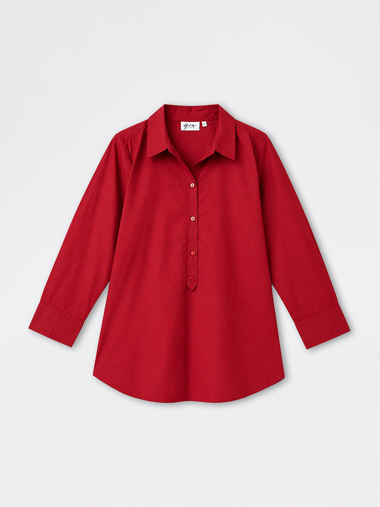 Gia Red Solid Cotton Blouse